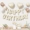 Happy Birthday Balloon Banner Cream – 16 Inch Beige Mylar Letters with Pearl White, Sand, and Metallic Champagne Gold Heart Foil Balloons – Boho Neutral Birthday Decorations for Girls, Women, Boys & Men (Beige Champagne Gold)